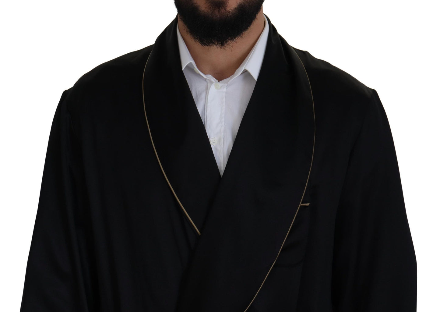 معطف طويل أنيق من الحرير الأسود من دولتشي آند غابانا