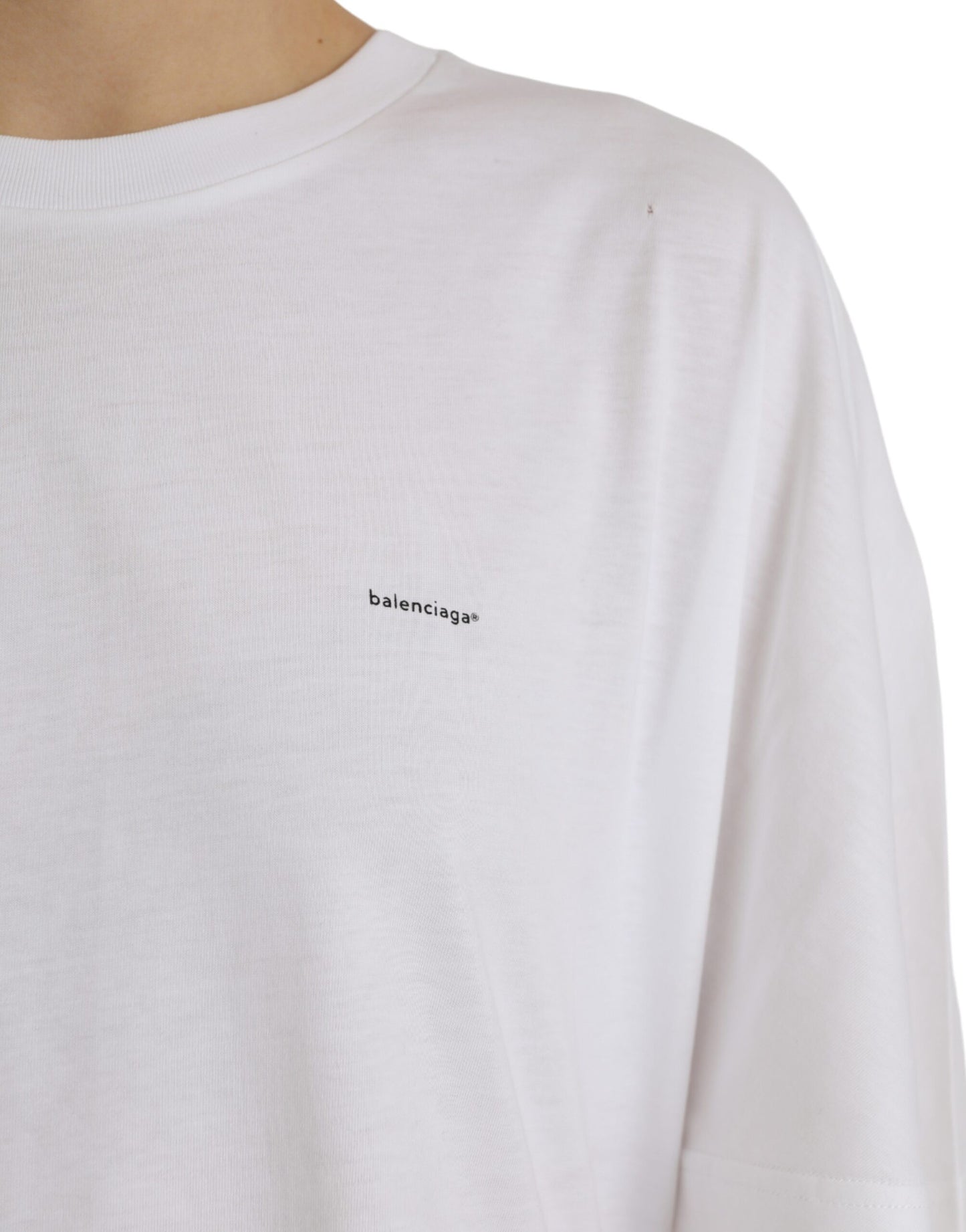 تي شيرت Balenciaga أبيض من القطن بياقة دائرية وأكمام قصيرة