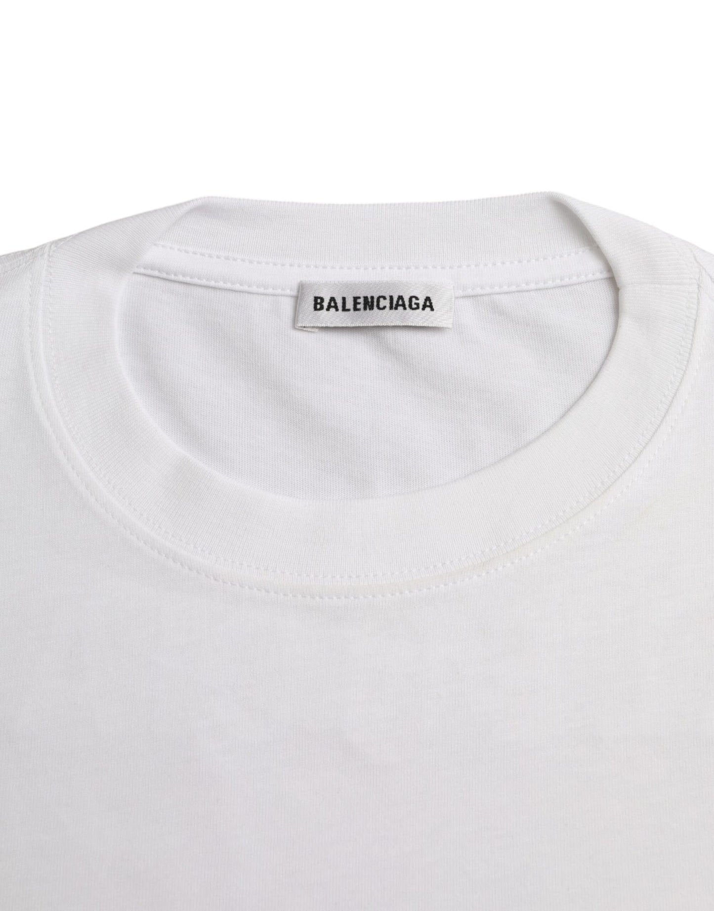 تي شيرت Balenciaga أبيض من القطن بياقة دائرية وأكمام قصيرة
