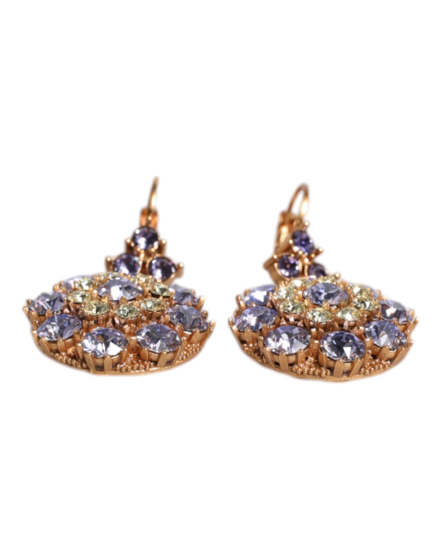 Dolce & Gabbana Earrings Brass Multicolor Floral Crystal Dangling Jewelry