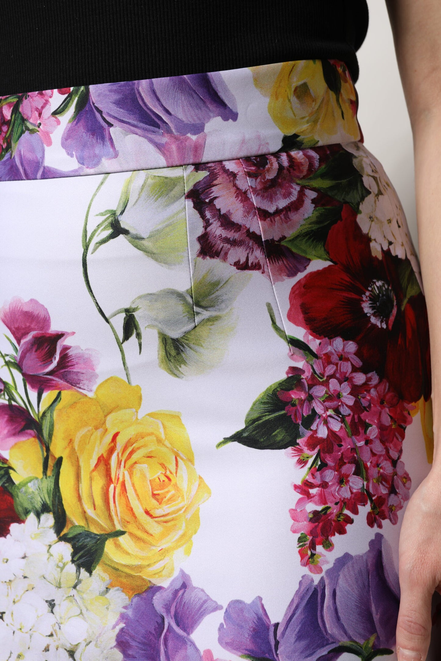 Dolce & Gabbana White Nylon Floral Pencil Cut Midi Skirt
