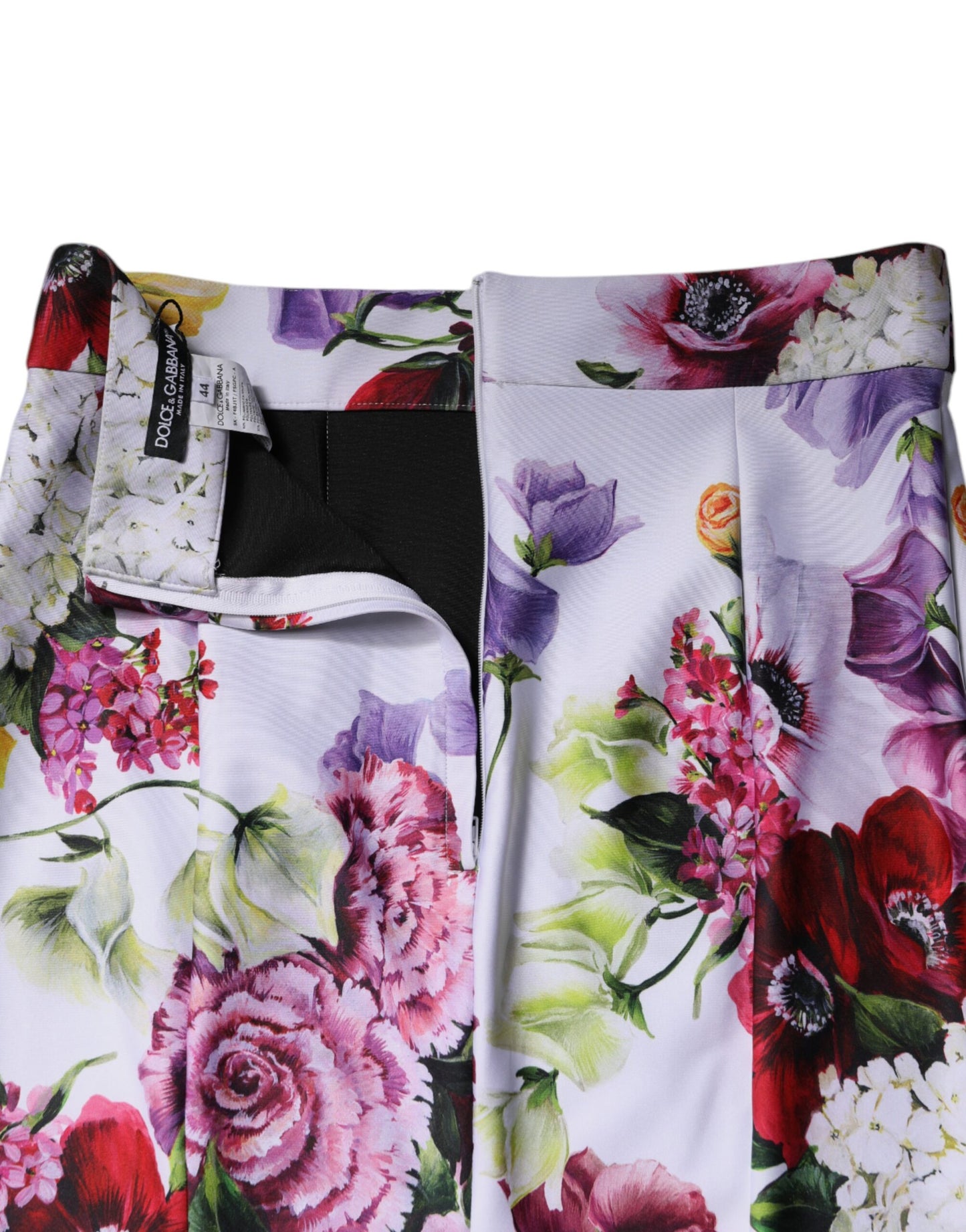 Dolce & Gabbana White Nylon Floral Pencil Cut Midi Skirt