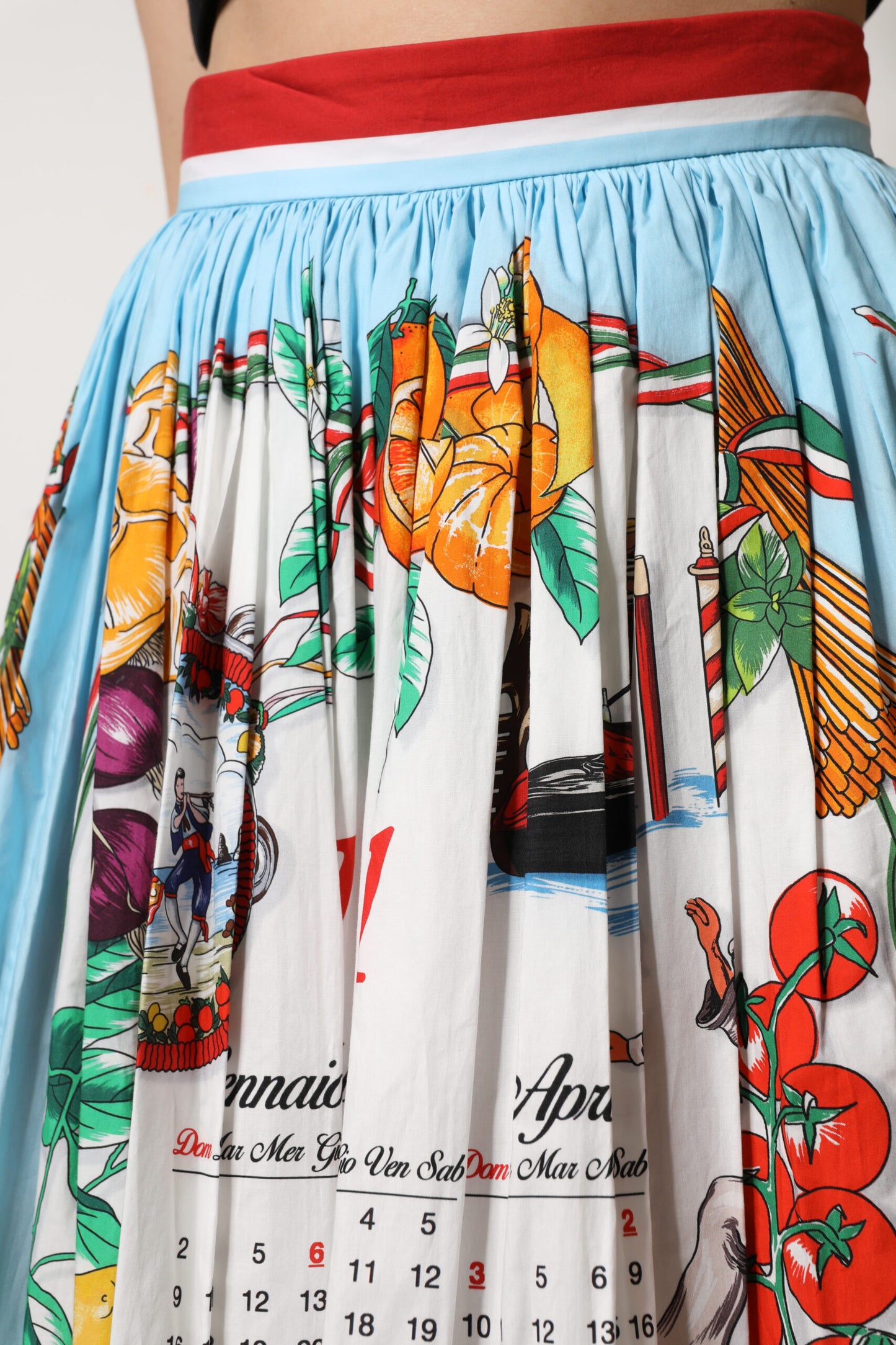 Dolce & Gabbana Multicolor Cotton Calendar Print Maxi Skirt