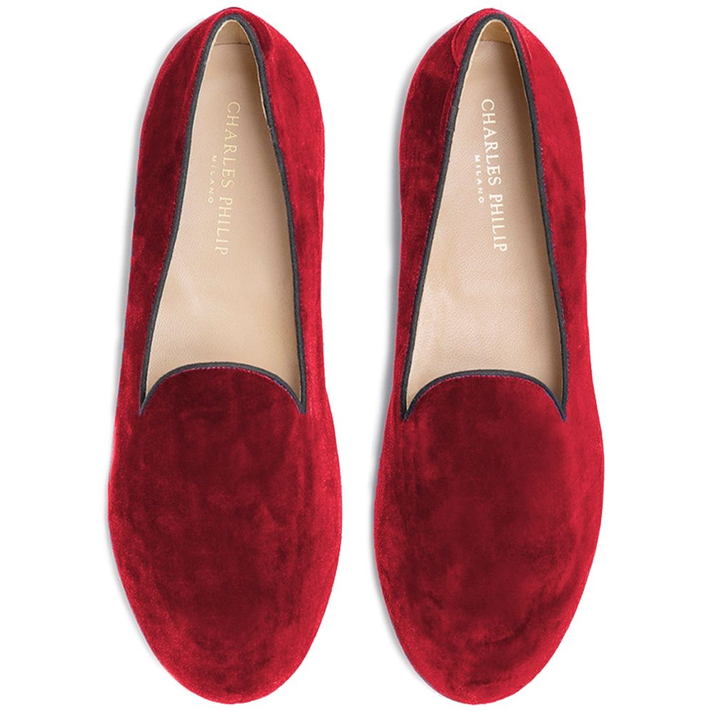 Charles Philip Red Velvet Loafer