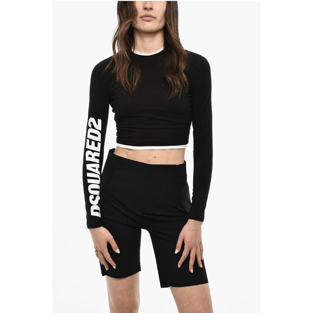 Dsquared² UNDERWEAR Cropped Pajama Long Sleeved Top With Logo Print