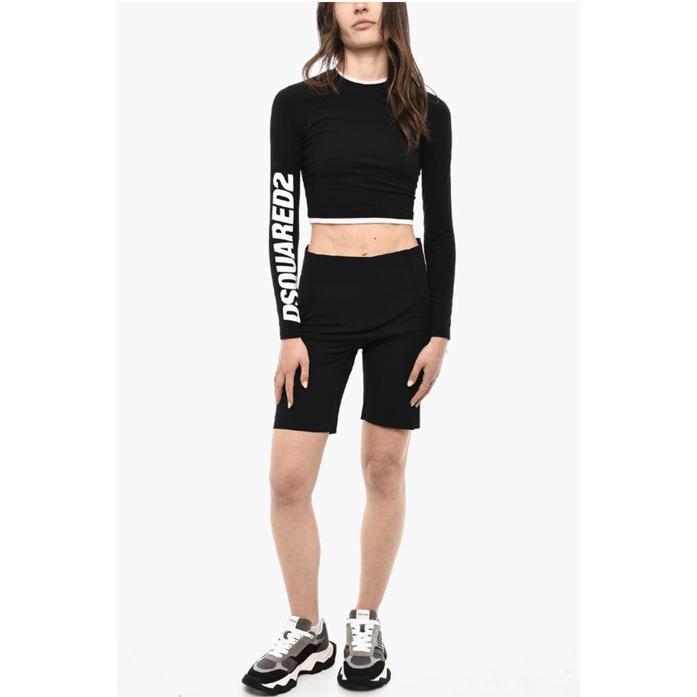 Dsquared² UNDERWEAR Cropped Pajama Long Sleeved Top With Logo Print