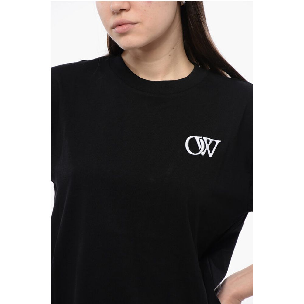 Off-White Cotton Crew-neck T-shirt With Contrast Embroidery