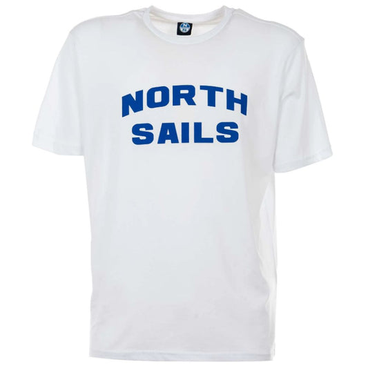 تي شيرت North Sails الأنيق المصنوع من القطن باللون الأبيض مع شعار أزرق جريء