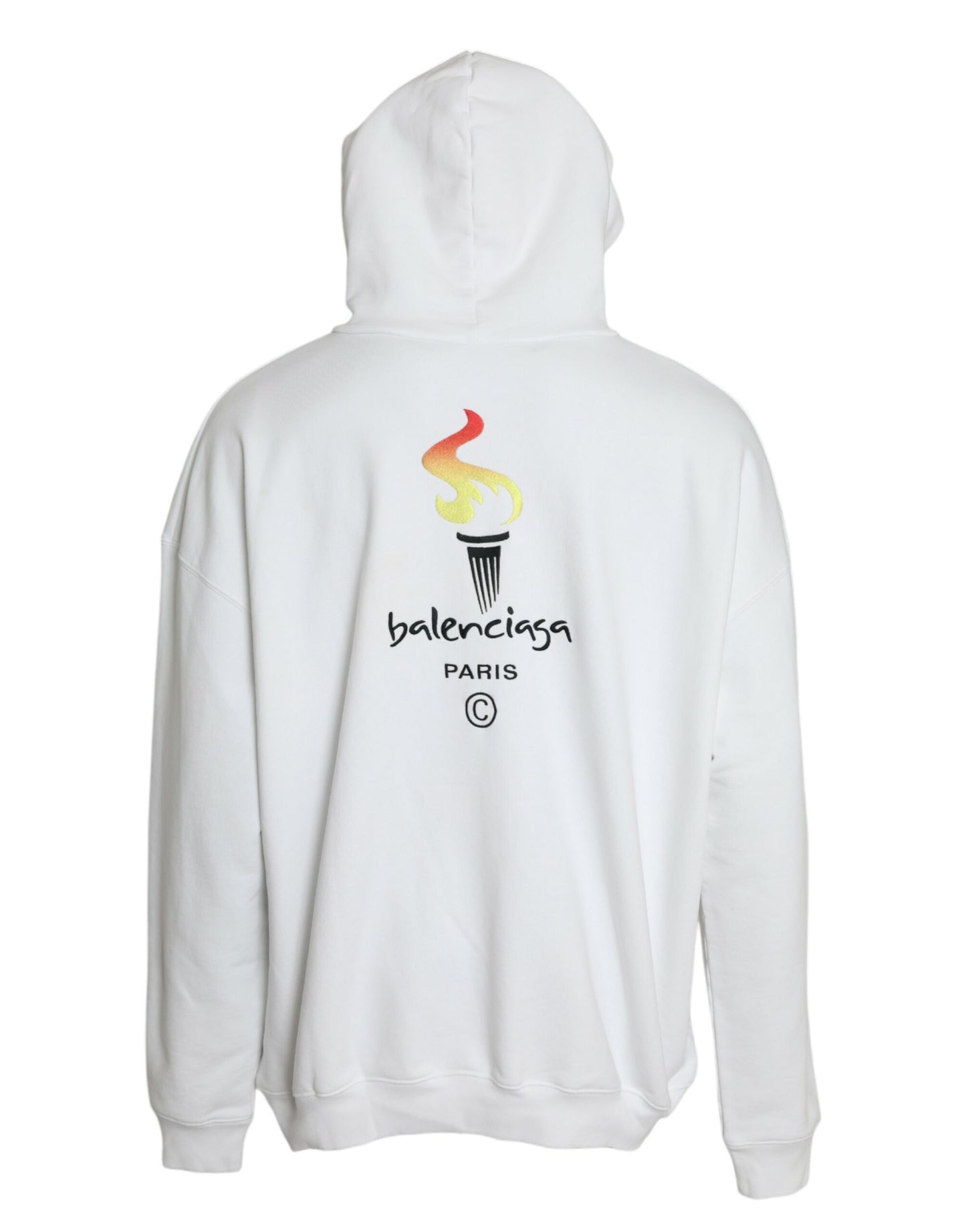سويت شيرت بغطاء رأس وشعار من Balenciaga مصنوع من القطن باللون الأبيض