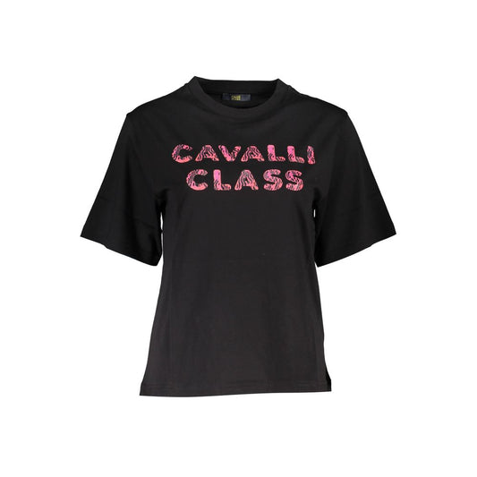 تي شيرت نسائي من القطن باللون الأسود من Cavalli Class