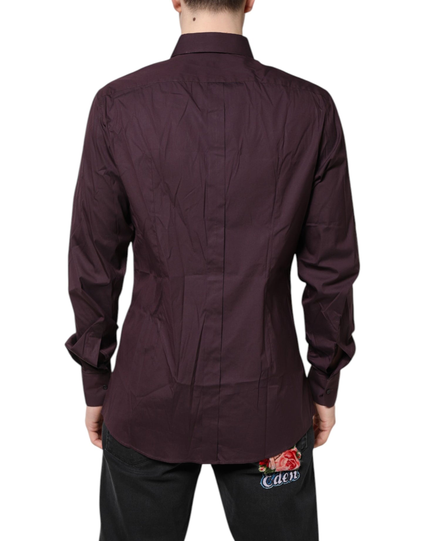 Dolce & Gabbana Burgundy Cotton GOLD Long Sleeves Shirt