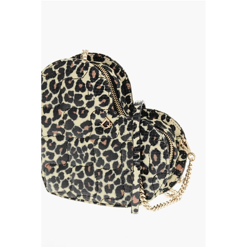Dsquared² Animal Patterned Leather Heart-shaped Clutch