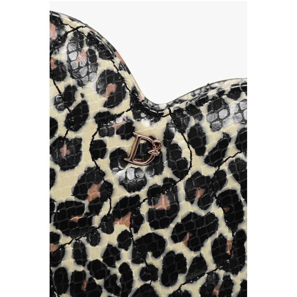 Dsquared² Animal Patterned Leather Heart-shaped Clutch