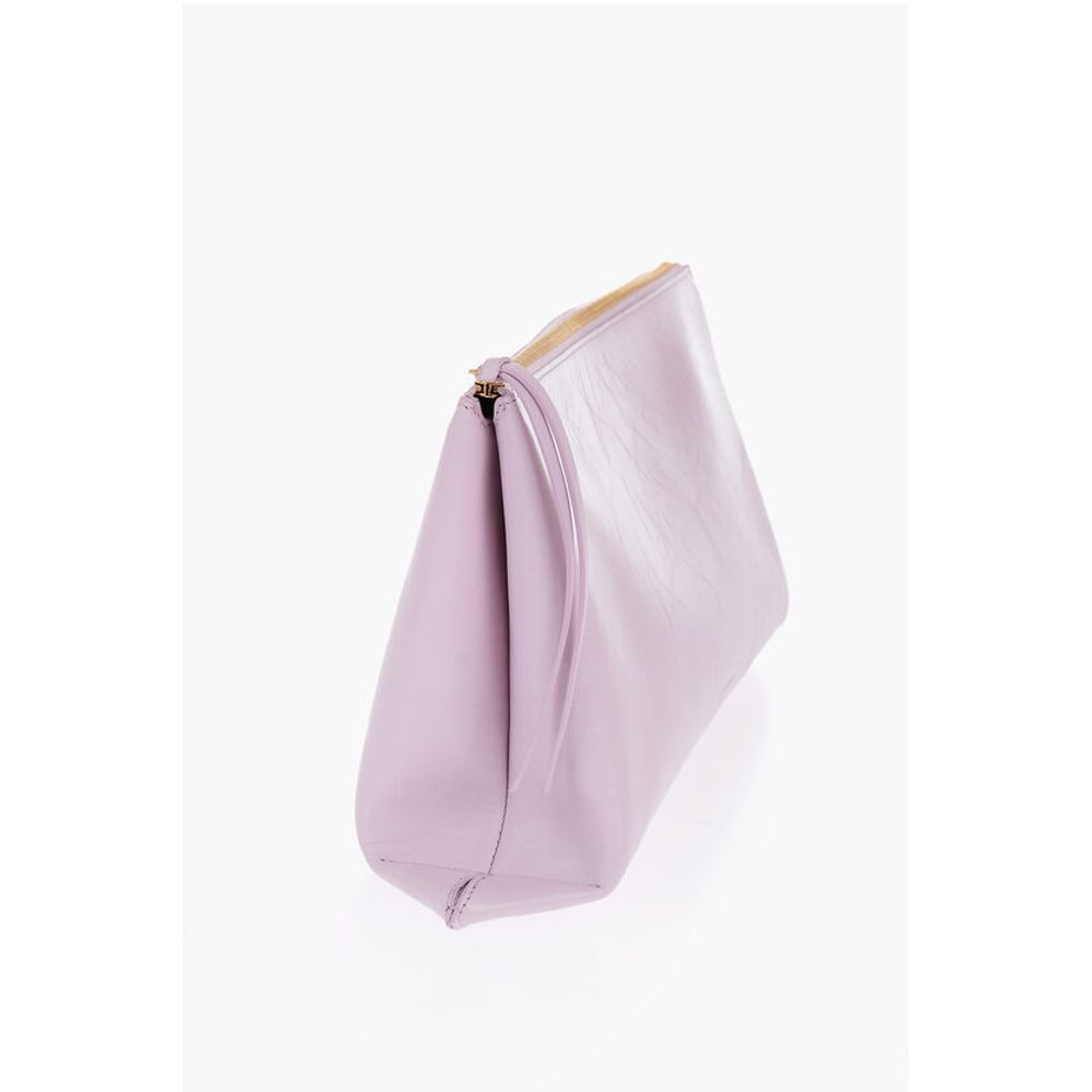 Jil Sander Craquelé Leather Clutch with Zip Closure