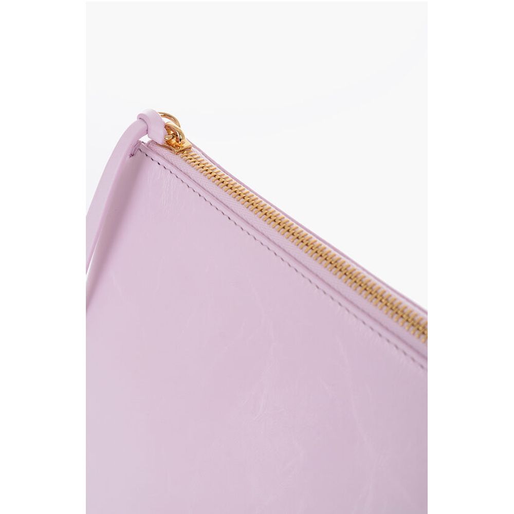 Jil Sander Craquelé Leather Clutch with Zip Closure