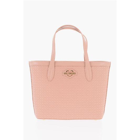 Moschino LOVE Faux Leather VALENTINA Tote Bag with All-Over Hearts