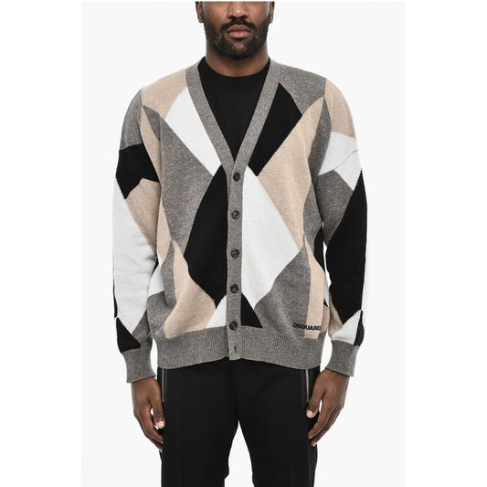 Dsquared² V-Neck Color Block Virgin Wool Cardigan