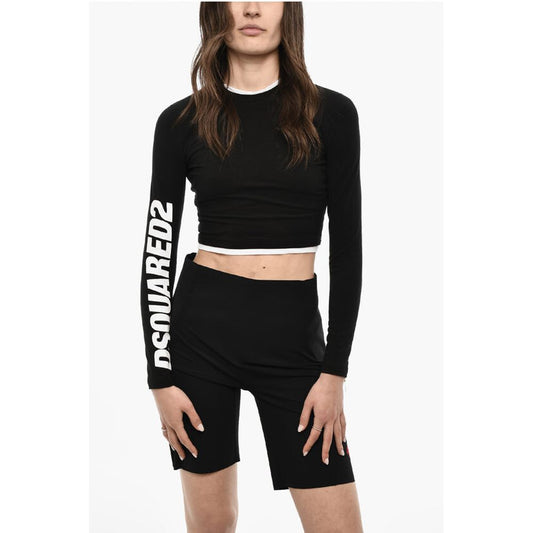 Dsquared² UNDERWEAR Cropped Pajama Long Sleeved Top With Logo Print