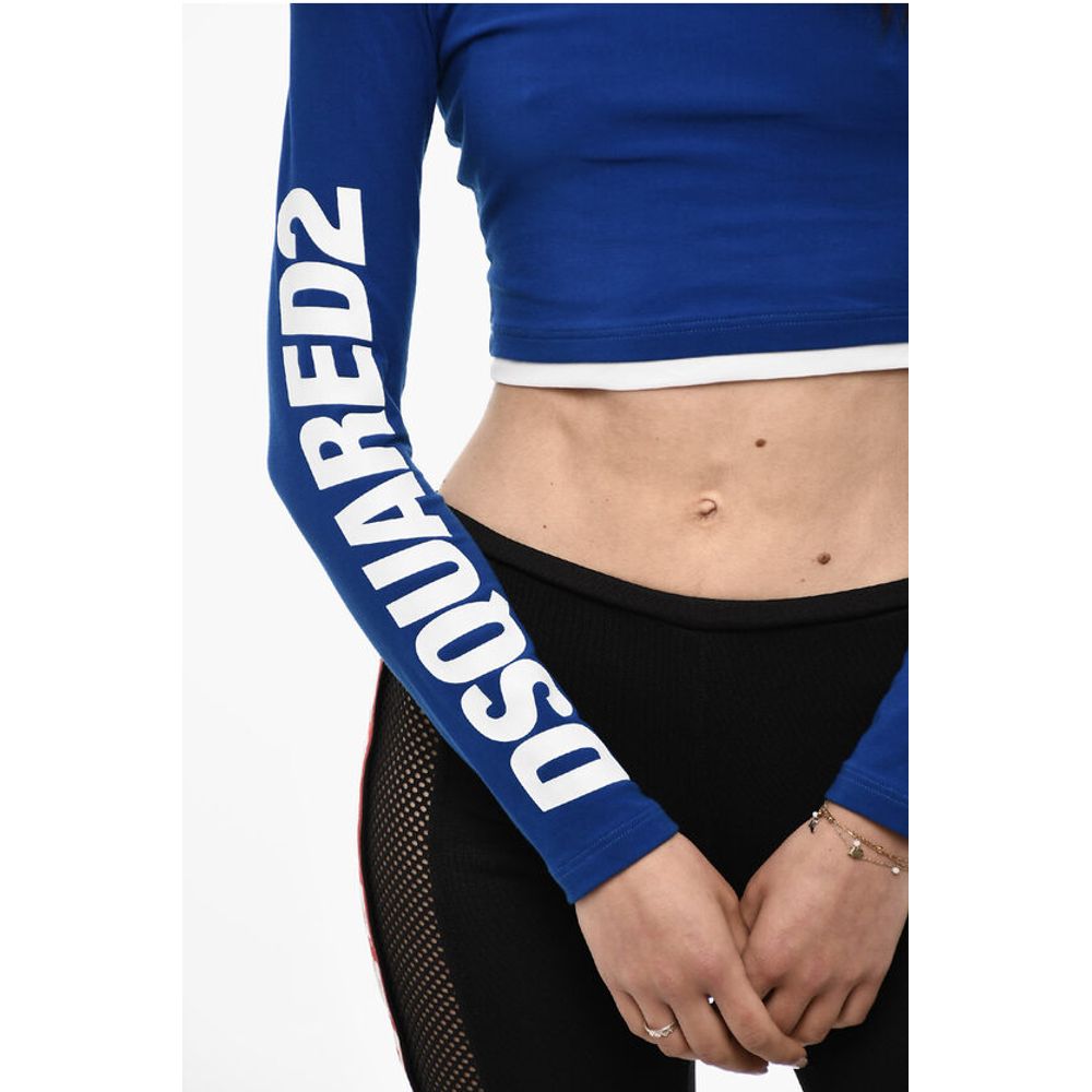 Dsquared² UNDREWEAR Long Sleeved Cropped Pajama Top With Logo Print