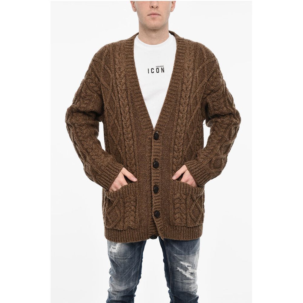 Dsquared² Oversized Fit Cable Knit Cardigan with 2 Patch Pockets
