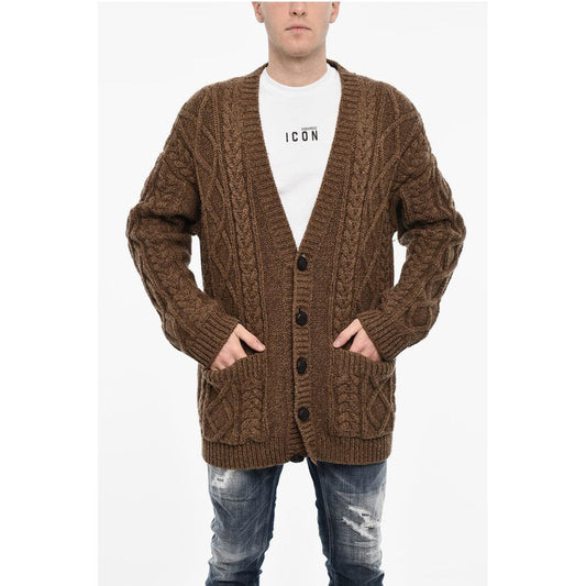 Dsquared² Oversized Fit Cable Knit Cardigan with 2 Patch Pockets