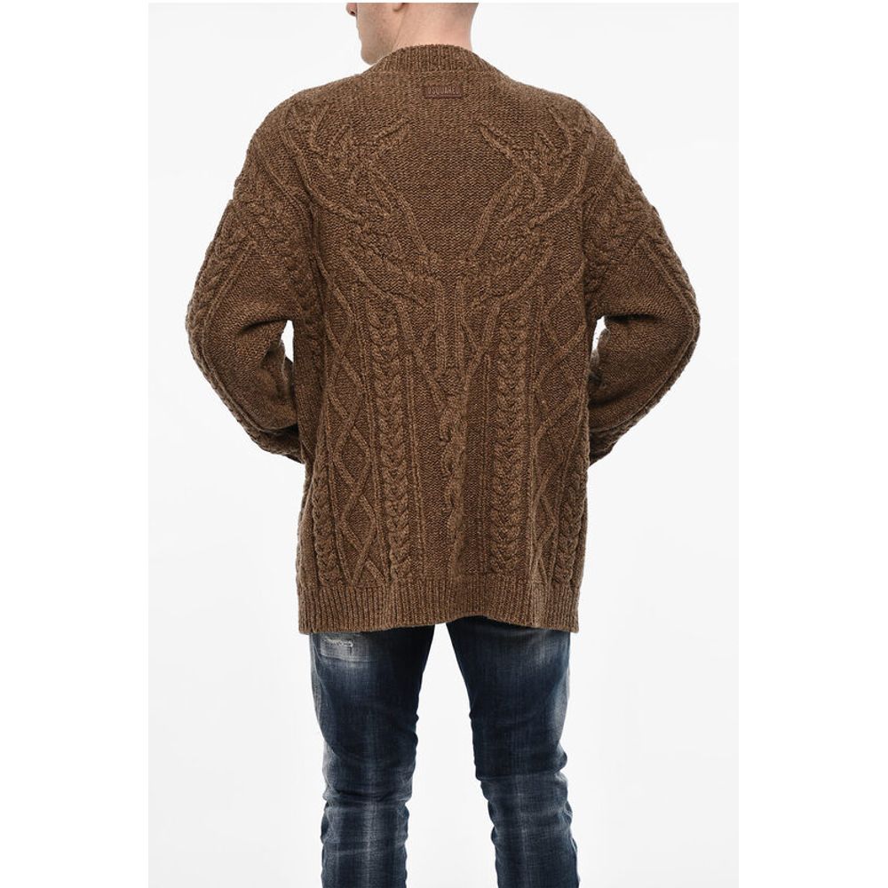 Dsquared² Oversized Fit Cable Knit Cardigan with 2 Patch Pockets