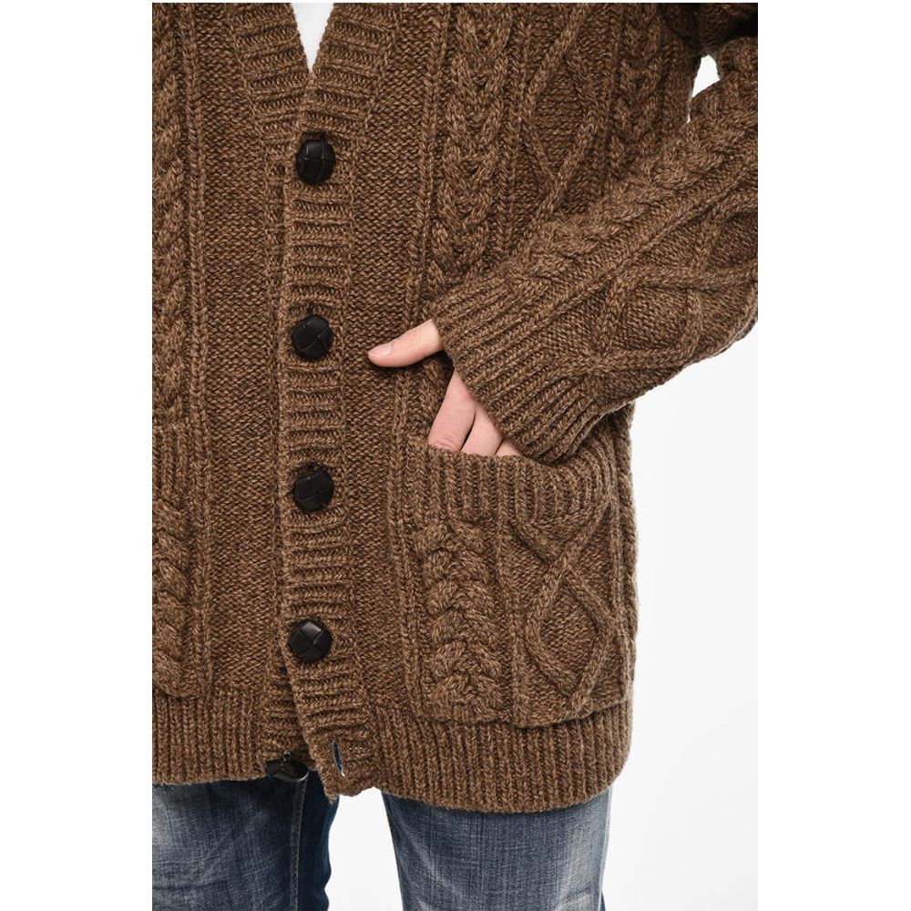 Dsquared² Oversized Fit Cable Knit Cardigan with 2 Patch Pockets