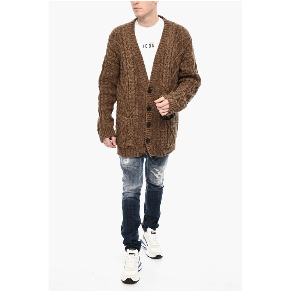 Dsquared² Oversized Fit Cable Knit Cardigan with 2 Patch Pockets