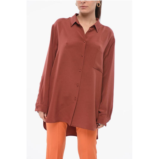 Super Blond Silk Oversized Shirt with Asymmetric Hem