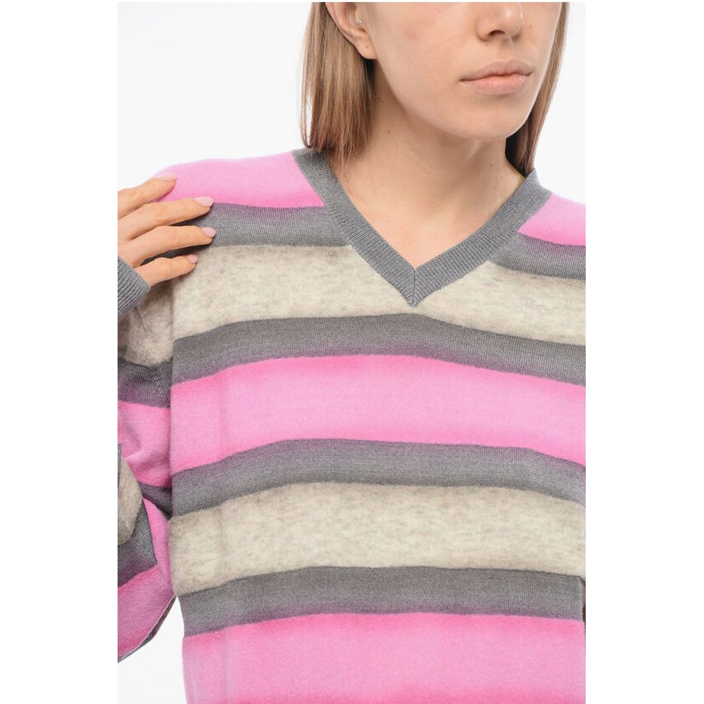 Dsquared² Balanced Stripe Wool Blend Sweater with V Neck