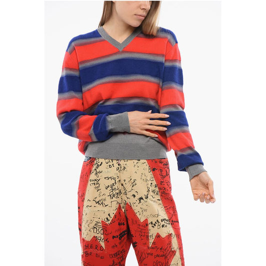 Dsquared² Balanced Stripe Wool Blend Sweater with V Neck