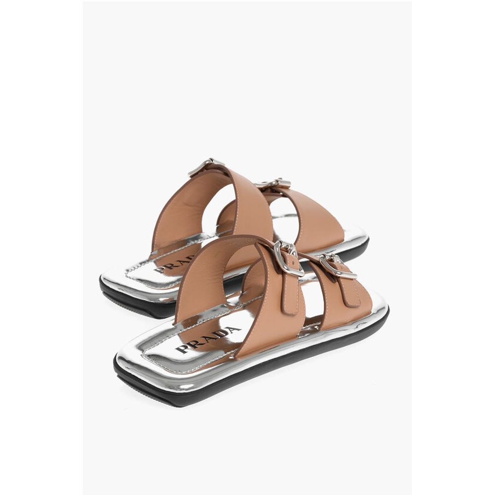 Prada Leather Sliders with Double Buckle