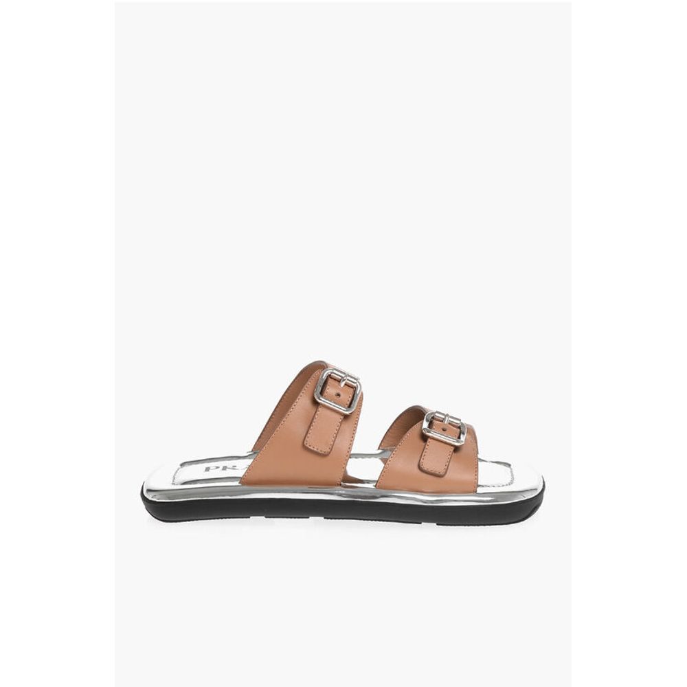 Prada Leather Sliders with Double Buckle