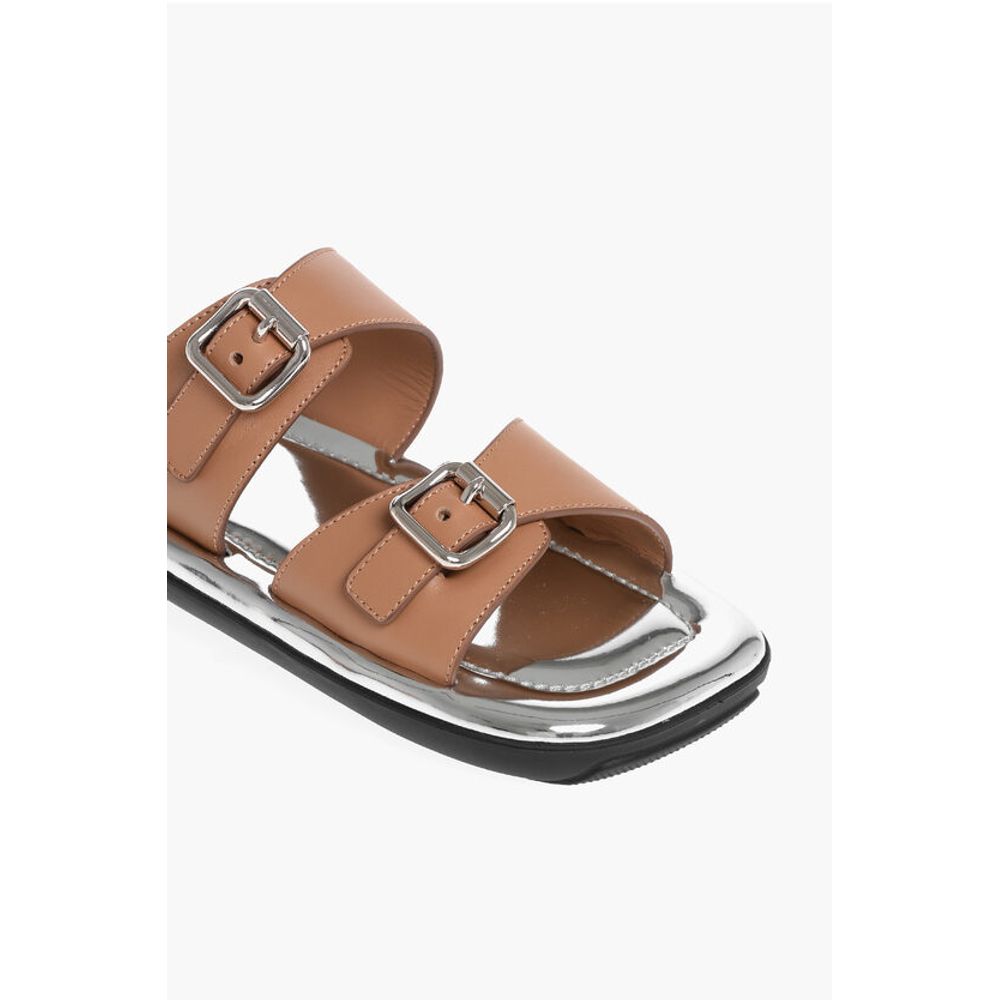 Prada Leather Sliders with Double Buckle