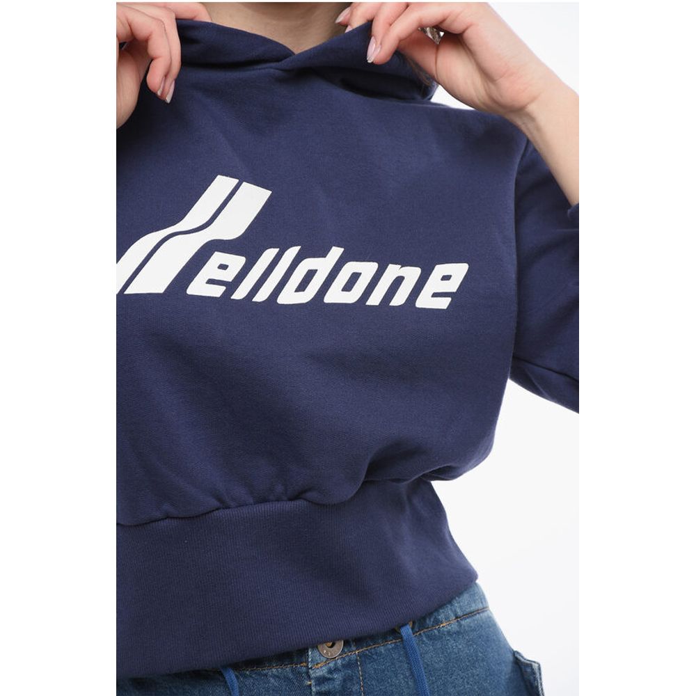 We11done Solid Color Cropped Hoodie with Printed Logo