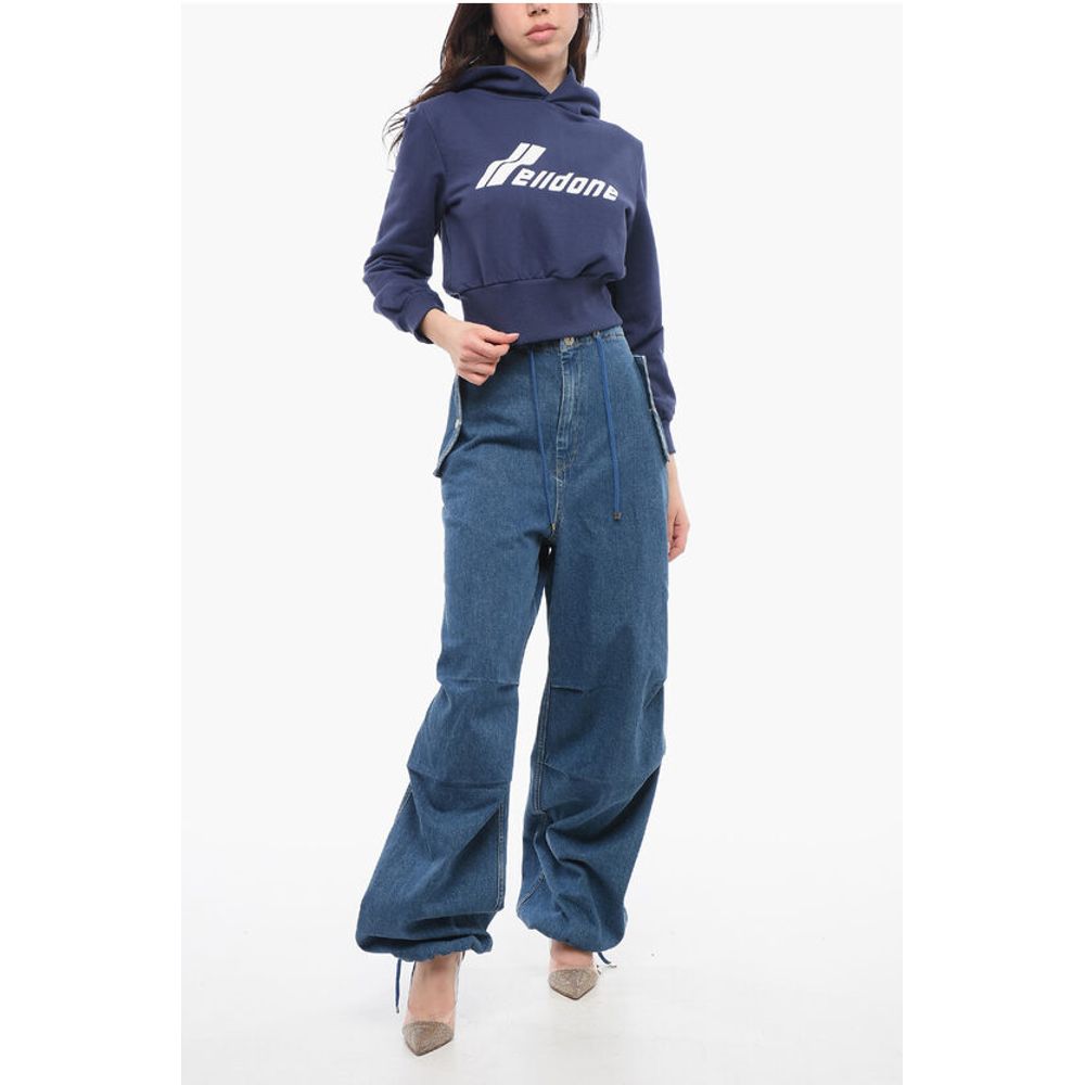 We11done Solid Color Cropped Hoodie with Printed Logo