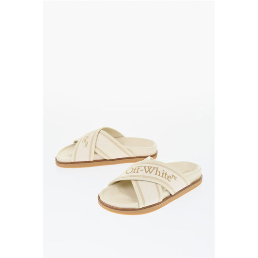 Off-White Leather Criss Cross CLOUD Logoed Slides