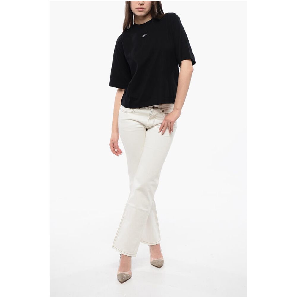 Off-White Cropped Crew-neck T-shirt with Bck Maxi Embroidery