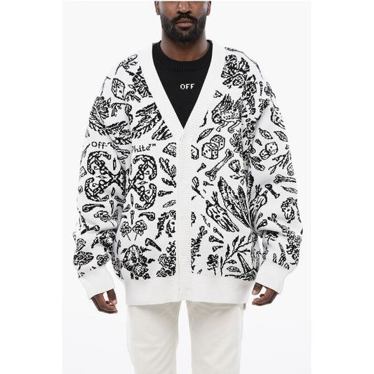 Off-White Patterned Cardigan with Zip Detail