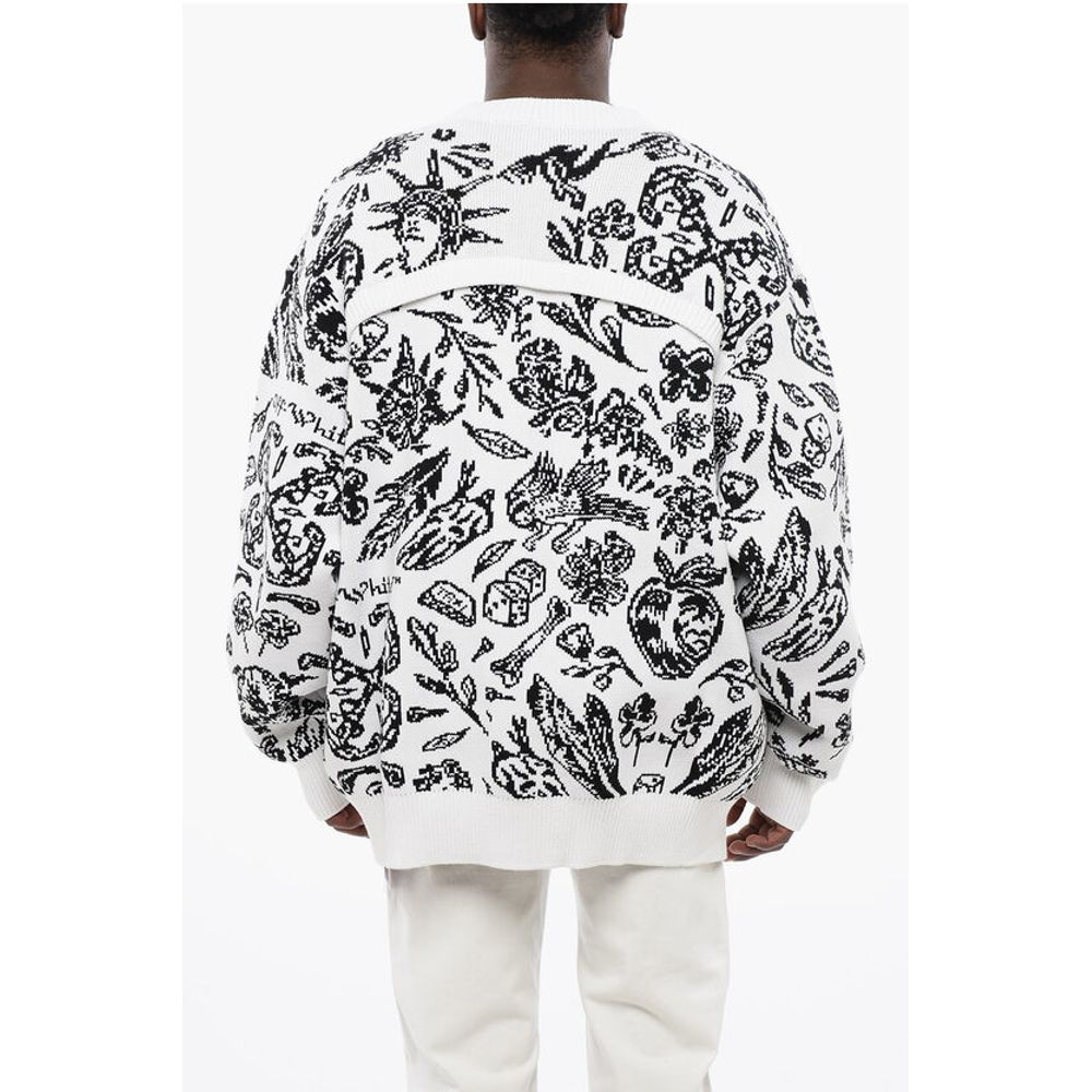 Off-White Patterned Cardigan with Zip Detail