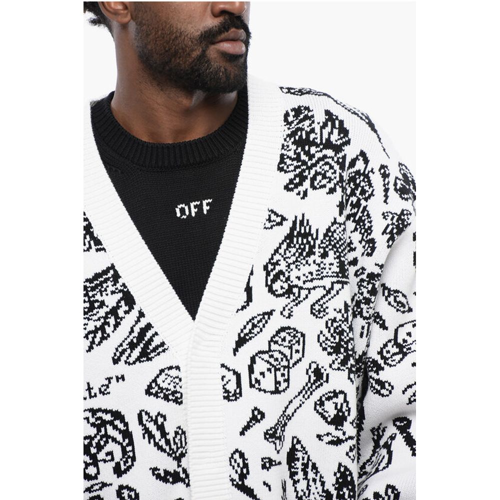 Off-White Patterned Cardigan with Zip Detail