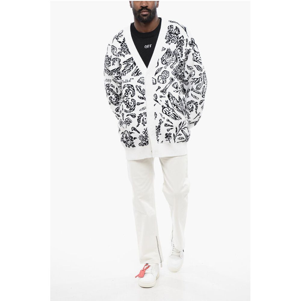 Off-White Patterned Cardigan with Zip Detail