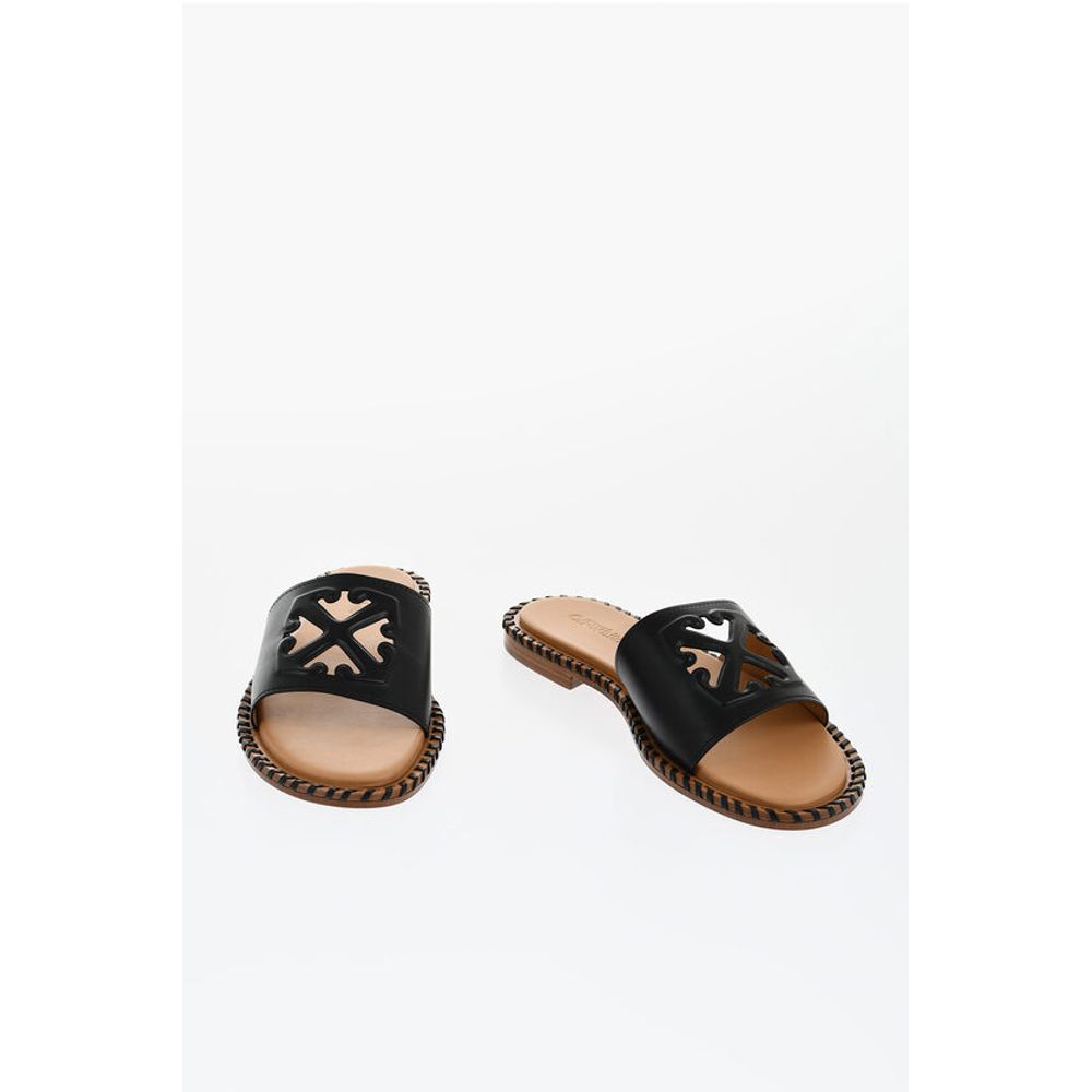 Off-White Leather TWIST Slides With Cut-Out Logo
