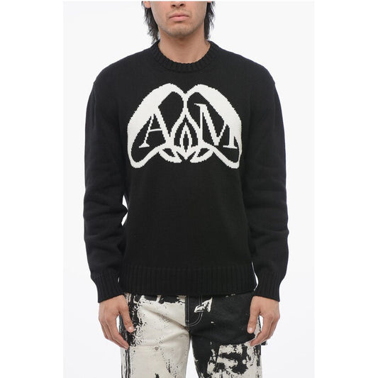 Alexander McQueen Crew Neck Cotton Pullover with Jacquard Logo